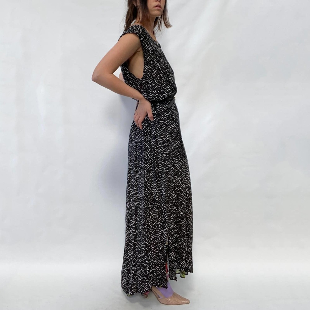 Reversible polka dot/botanic chiffon maxi dress